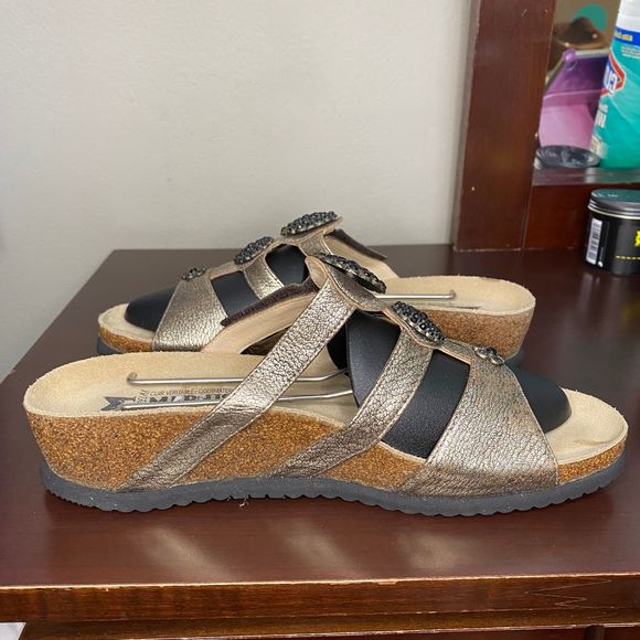 Mephisto Cork Wedge Air Relax Leather Rhinestone Metallic Boho Hippie Sandals 40 - Picture 6 of 11
